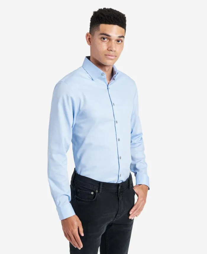 Kenneth Cole Shirts Men SlimFit ButtonDown Stretch Dress Shirt With TEK FIT Light Blue
