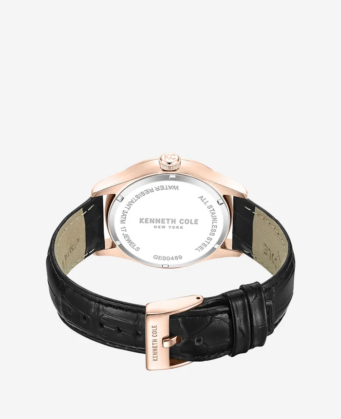 Kenneth Cole Watches Men Mechanical Black Leather Strap Watch Black Kenneth Cole Watches Men Mechanical Black Leather Strap Watch Black