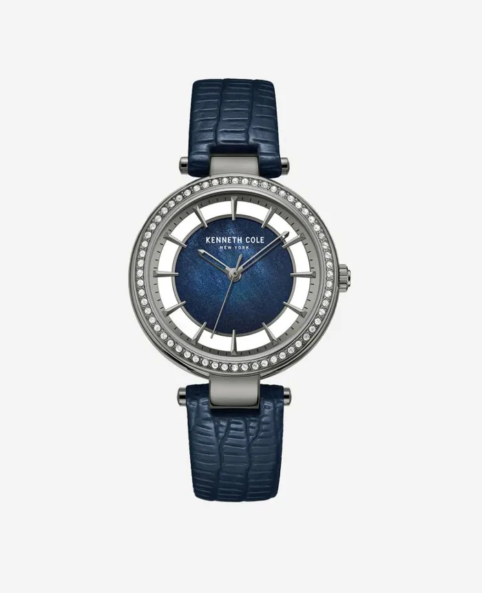 Kenneth Cole Watches Women Modern Classic Slim Water Resistant Leather Strap Watch Blue
