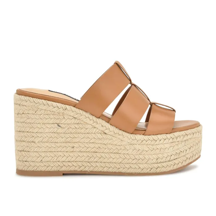 Keran Espadrille Slide Sandals Brown Women Nine West High Heels