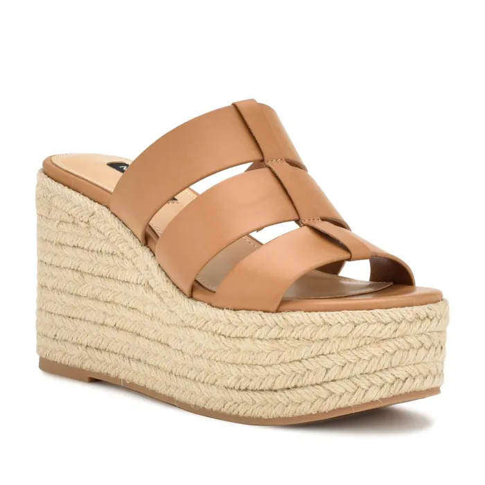 Keran Espadrille Slide Sandals Brown Women Nine West High Heels
