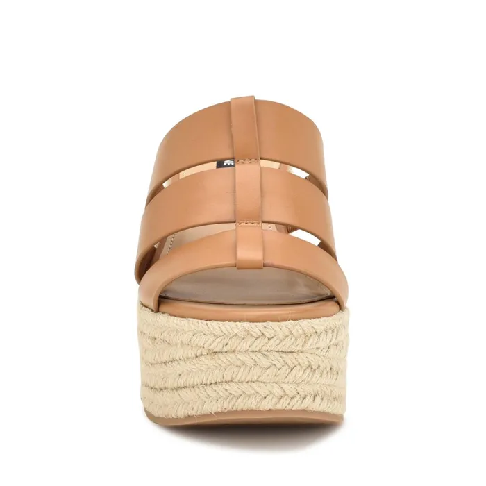 Keran Espadrille Slide Sandals Brown Women Nine West High Heels
