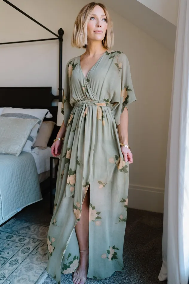 Kia Kimono Maxi Dress Olive Floral Women Baltic Born Mother Of The Bride