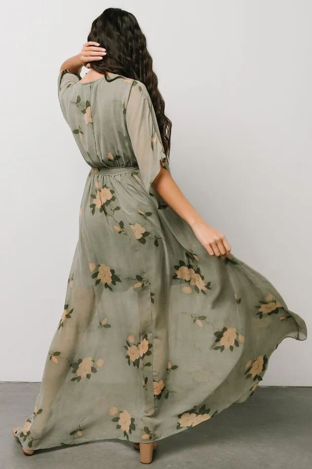 Kia Kimono Maxi Dress Olive Floral Women Baltic Born Mother Of The Bride