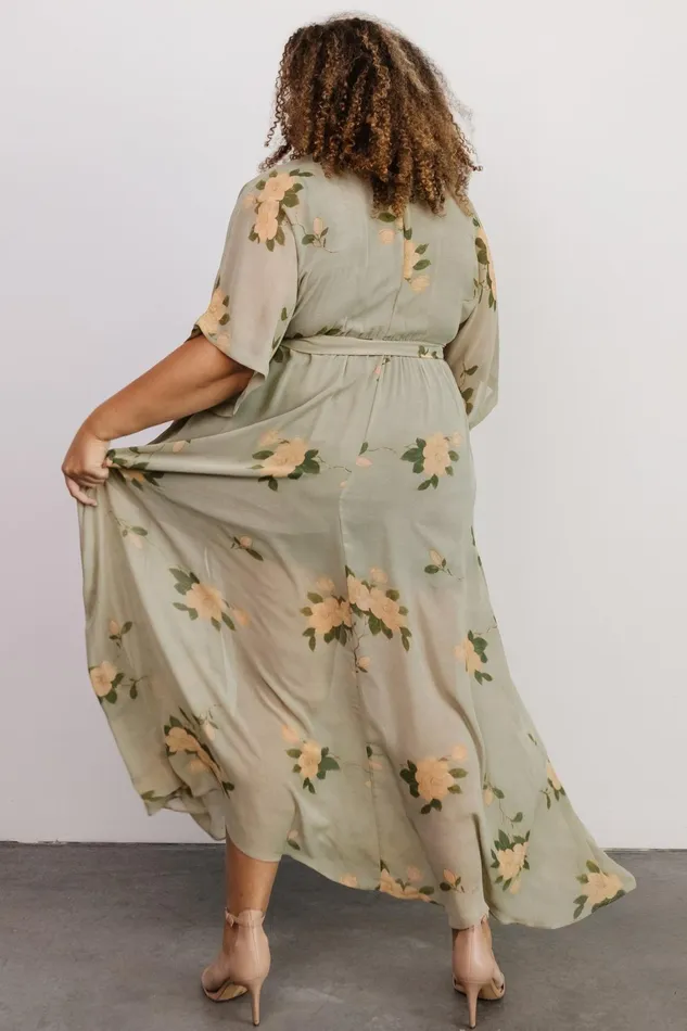 Kia Kimono Maxi Dress Olive Floral Women Baltic Born Mother Of The Bride