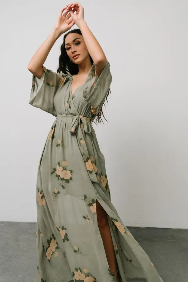 Kia Kimono Maxi Dress Olive Floral Women Baltic Born Mother Of The Bride