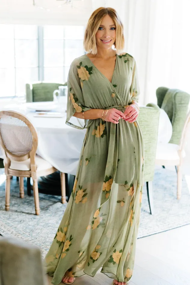 Kia Kimono Maxi Dress Olive Floral Women Baltic Born Mother Of The Bride