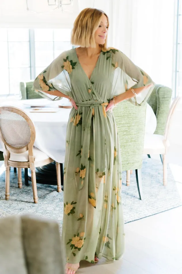 Kia Kimono Maxi Dress Olive Floral Women Baltic Born Mother Of The Bride