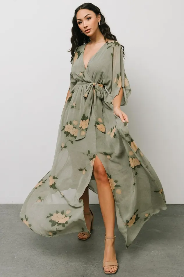 Kia Kimono Maxi Dress Olive Floral Women Baltic Born Mother Of The Bride