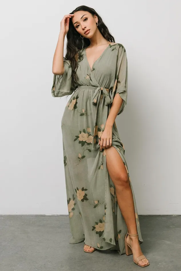 Kia Kimono Maxi Dress Olive Floral Women Baltic Born Mother Of The Bride