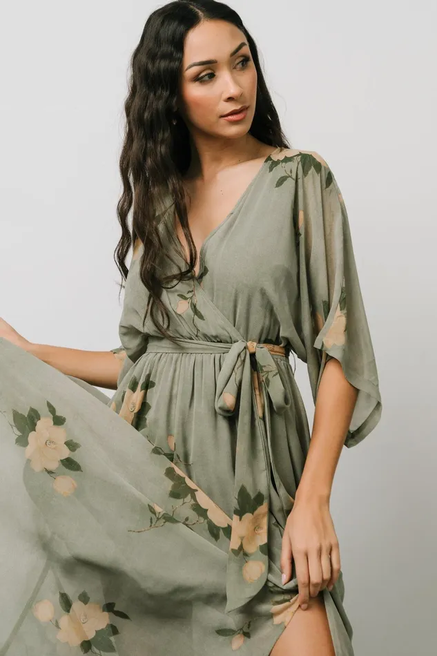 Kia Kimono Maxi Dress Olive Floral Women Baltic Born Mother Of The Bride
