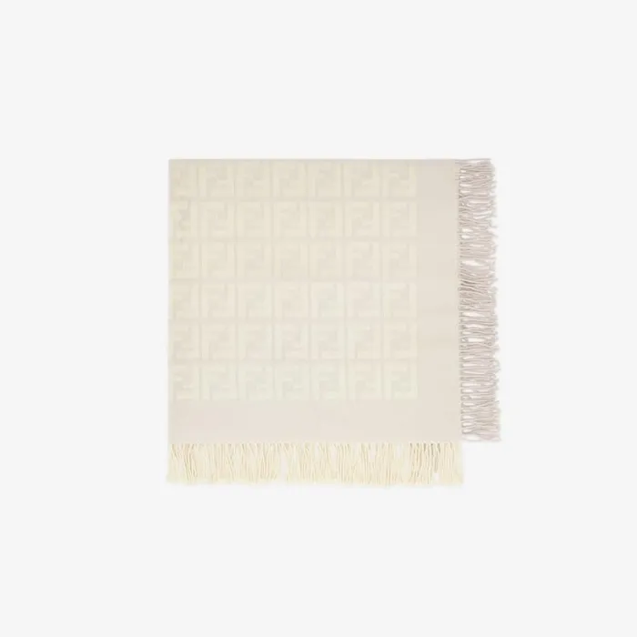 Kids Baby Blanket In Beige Wool And Cashmere With AllOver 3d Logo Fendi Baby Boy