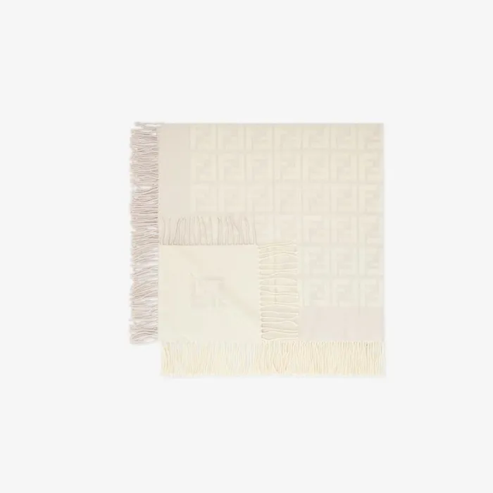 Kids Baby Blanket In Beige Wool And Cashmere With AllOver 3d Logo Fendi Baby Boy