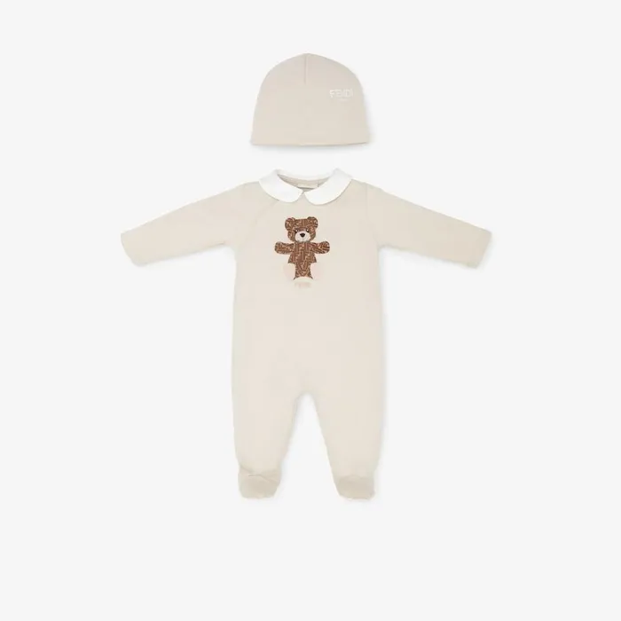 Kids Beige Jersey Teddy Bear Kit Beige Fendi Baby Girl
