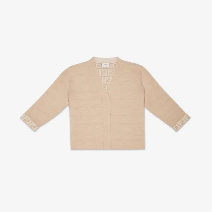 Kids Beige Wool Junior Cardigan Beige Fendi Ready To Wear