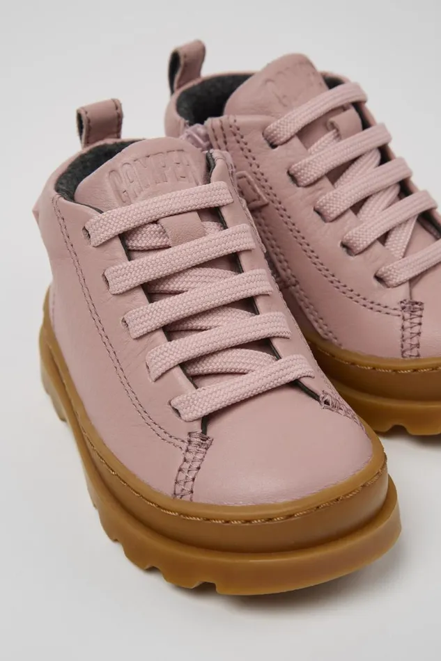 Kids Camper Boots Brutus Pink Leather Ankle Boots For Kids