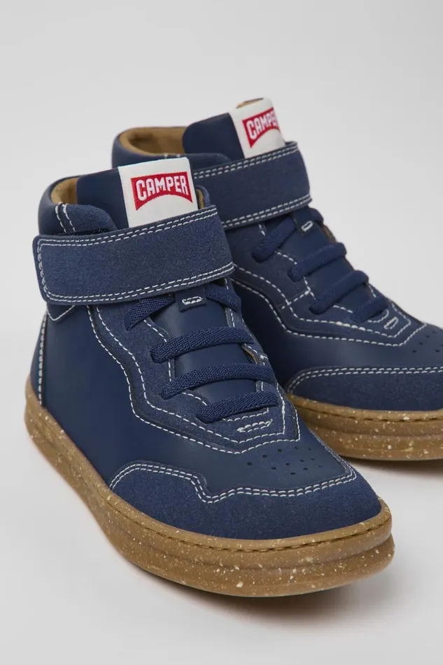Kids Camper Boots Runner Dark Blue Leather And Nubuck Ankle Boots For Kids