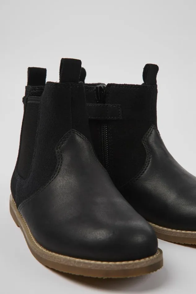 Kids Camper Boots Savina Black Nubuck And Leather Ankle Boots For Kids