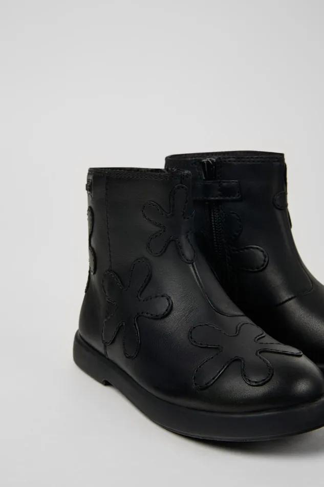 Kids Camper Boots Twins Black Leather Boots For Kids