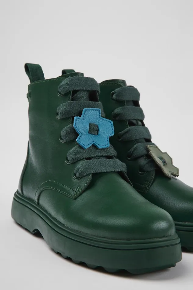 Kids Camper Boots Twins Green Leather Ankle Boots For Kids