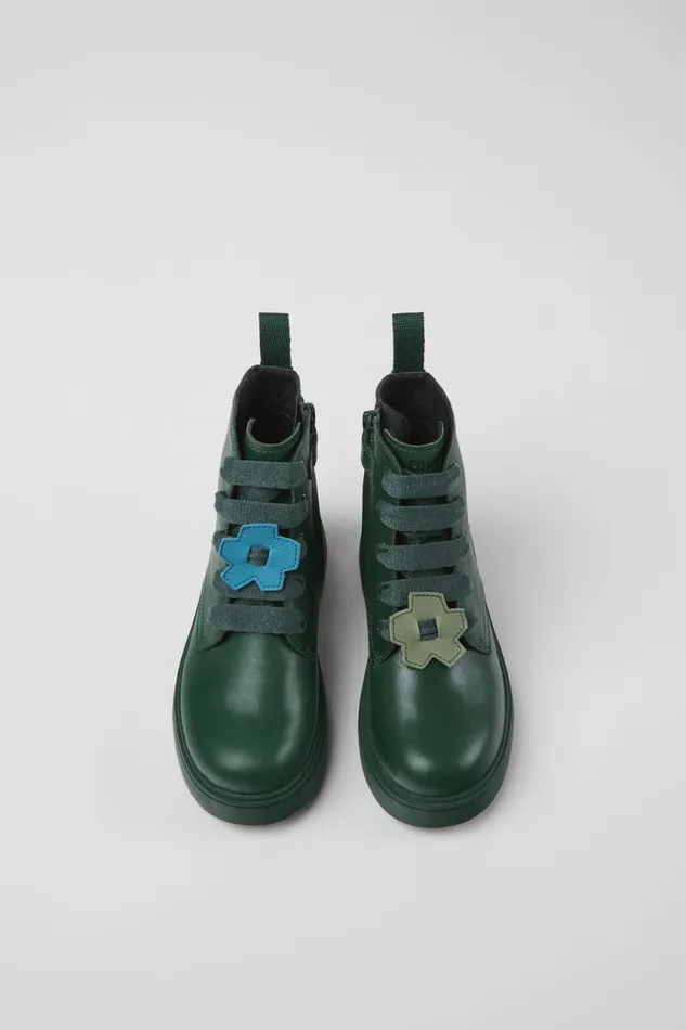 Kids Camper Boots Twins Green Leather Ankle Boots For Kids Kids Camper Boots Twins Green Leather Ankle Boots For Kids