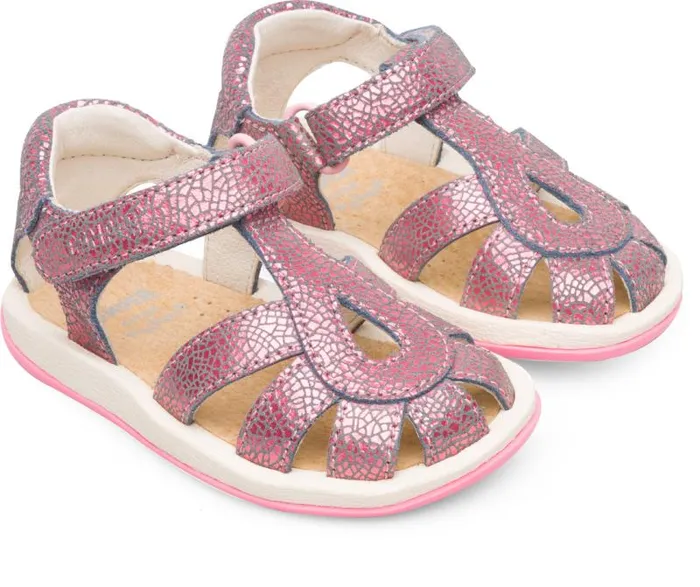 Kids Camper Hook And Loop Bicho Closed Pink Tstrap Kids Sandal