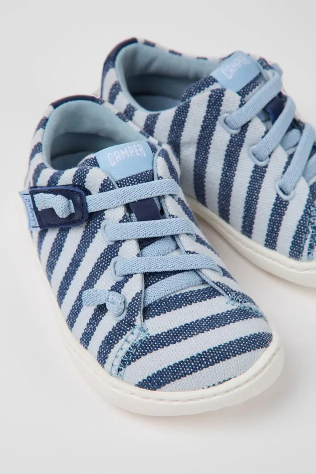 Kids Camper Hook And Loop Peu Blue Recycled Cotton Shoes For Kids