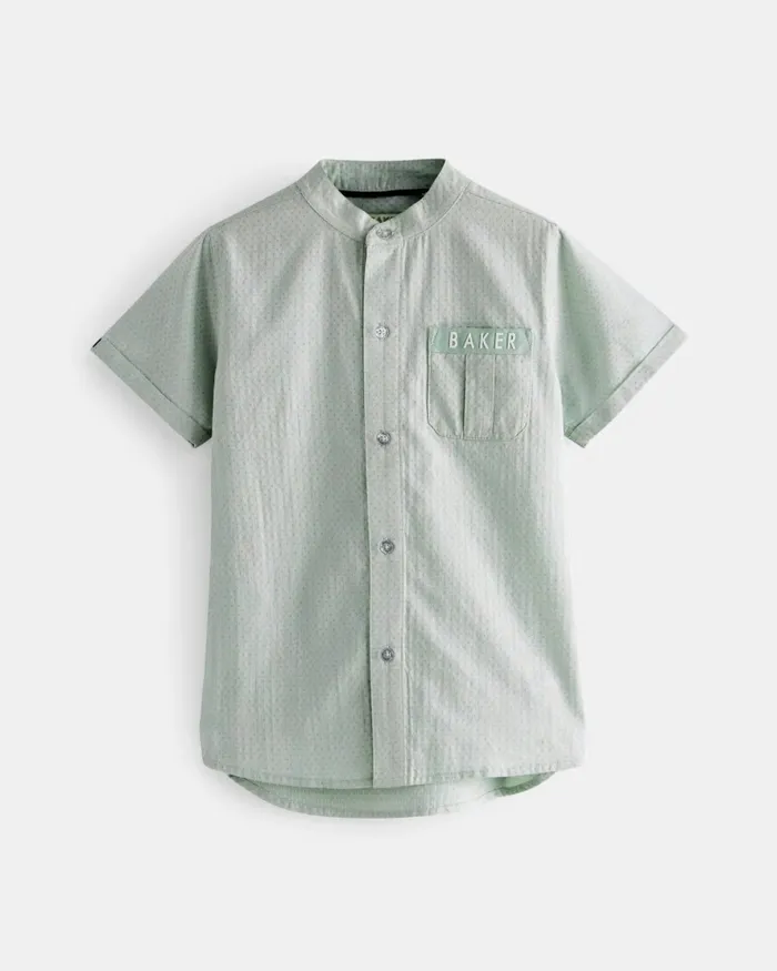 Kids COSTICA 8211 Short Sleeve Grandad Collar Shirt Green Ted Baker Tops Kids COSTICA 8211 Short Sleeve Grandad Collar Shirt Green Ted Baker Tops