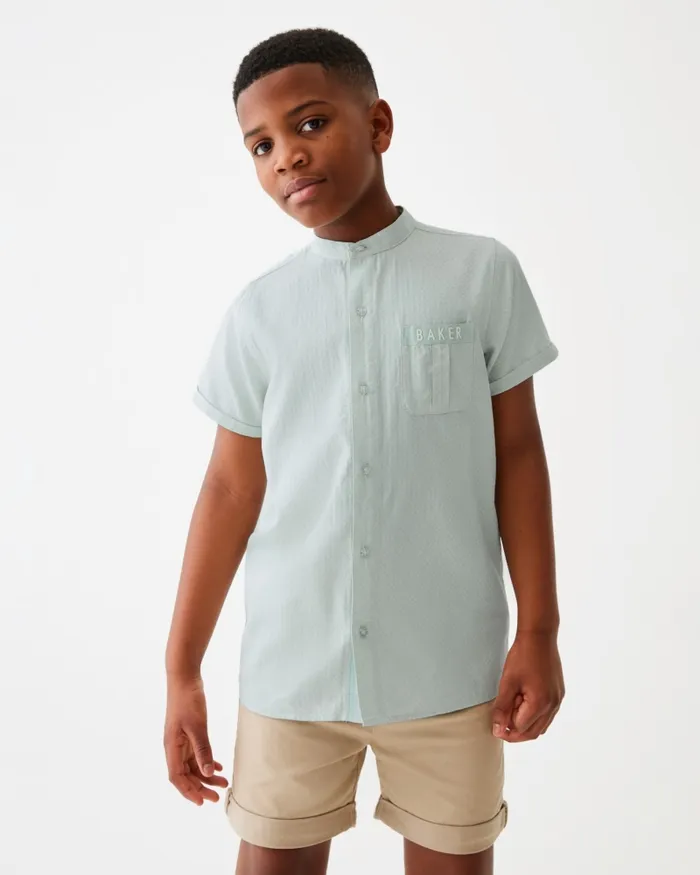 Kids COSTICA 8211 Short Sleeve Grandad Collar Shirt Green Ted Baker Tops Kids COSTICA 8211 Short Sleeve Grandad Collar Shirt Green Ted Baker Tops