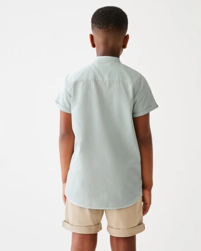 Kids COSTICA 8211 Short Sleeve Grandad Collar Shirt Green Ted Baker Tops Kids COSTICA 8211 Short Sleeve Grandad Collar Shirt Green Ted Baker Tops