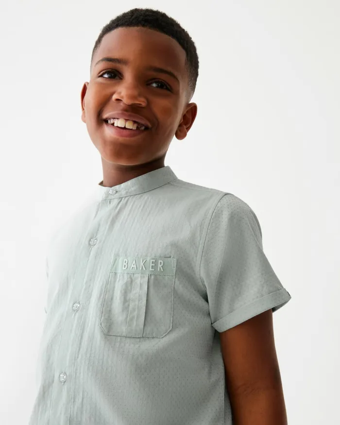 Kids COSTICA 8211 Short Sleeve Grandad Collar Shirt Green Ted Baker Tops Kids COSTICA 8211 Short Sleeve Grandad Collar Shirt Green Ted Baker Tops