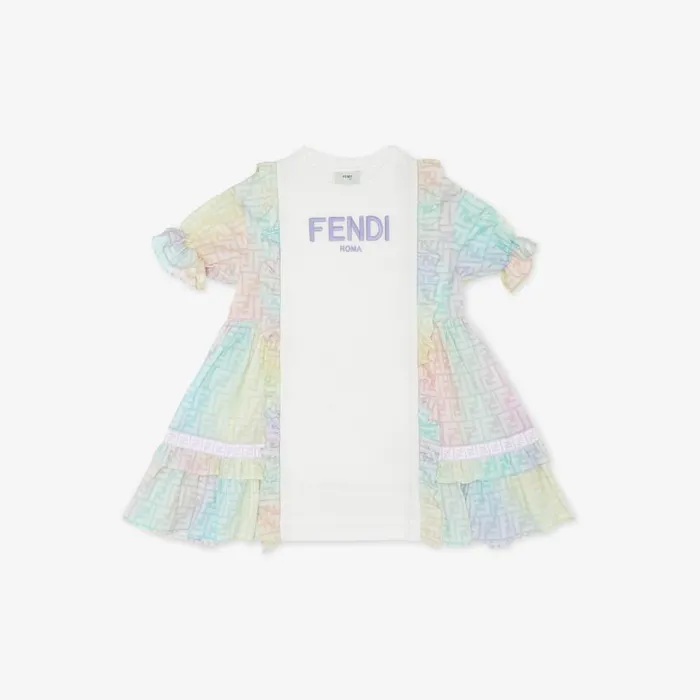 Kids Jersey And Multicolour Ff Poplin Dress Multicolour Fendi Ready To Wear