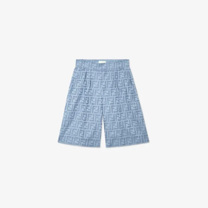 Kids Light Blue AllOver Ff Cotton Bermudas Light Blue Fendi Ready To Wear