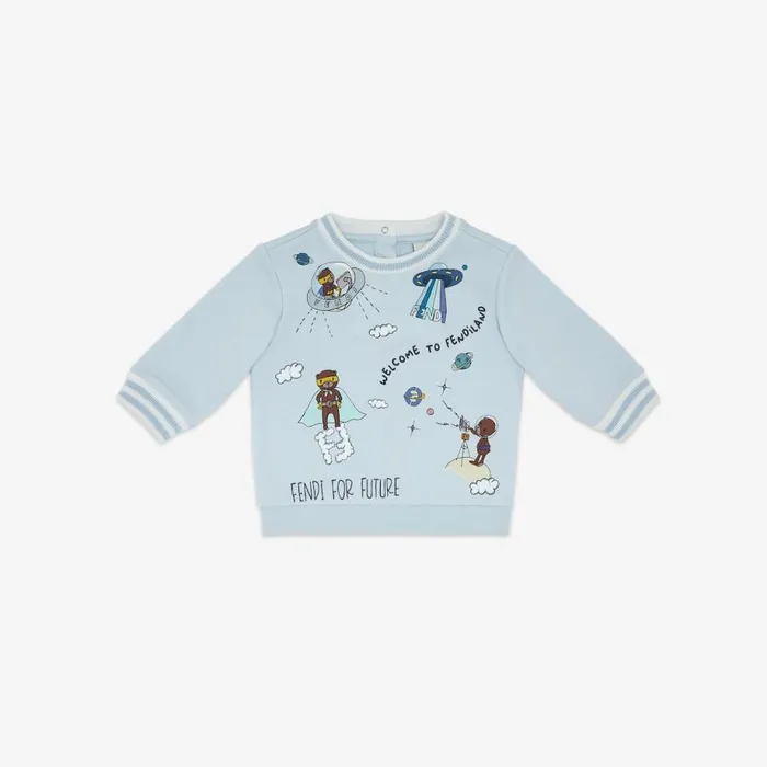 Kids Light Blue And Multicolour Baby Sweatshirt Light Blue Fendi Baby Boy