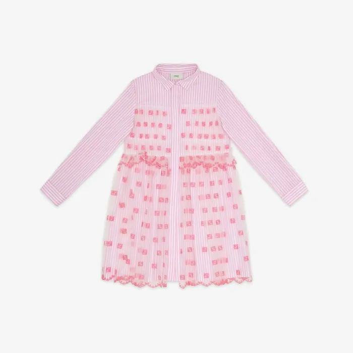Kids Neon Pink Poplin And Tulle Junior Dress Pink Fendi Ready To Wear