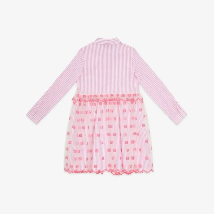 Kids Neon Pink Poplin And Tulle Junior Dress Pink Fendi Ready To Wear