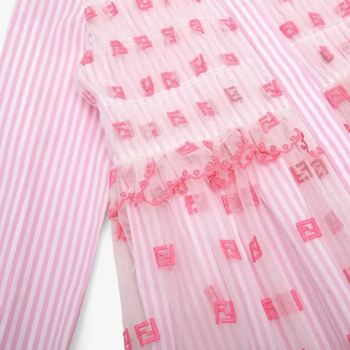 Kids Neon Pink Poplin And Tulle Junior Dress Pink Fendi Ready To Wear