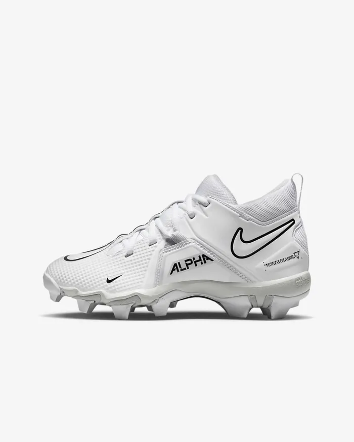 Kids Nike Alpha Menace 3 Shark WhitePure PlatinumBlack Nike Shoes 70 and Under