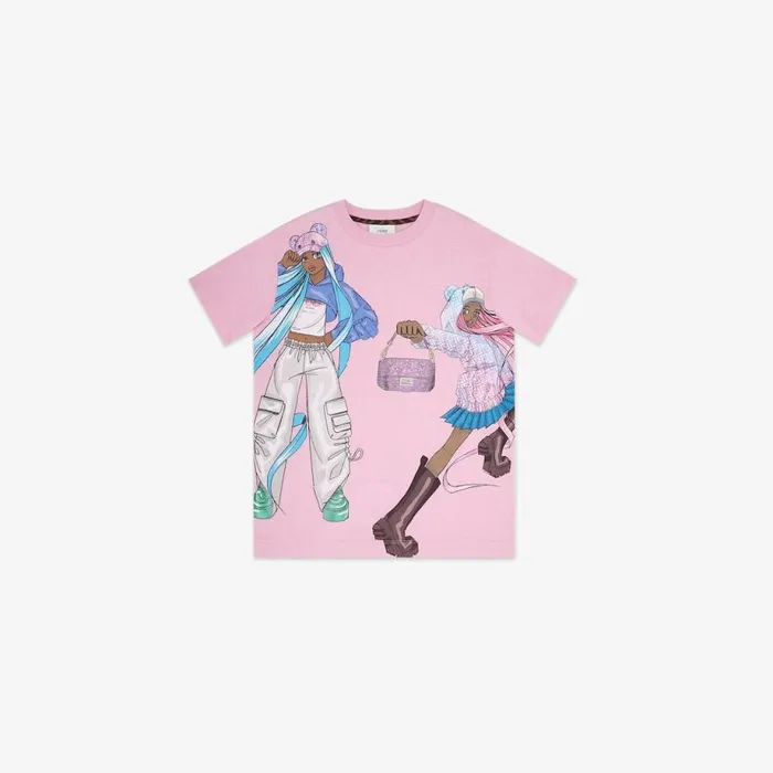 Kids Pink And Multicolour Jersey Junior TShirt Pink Fendi Ready To Wear