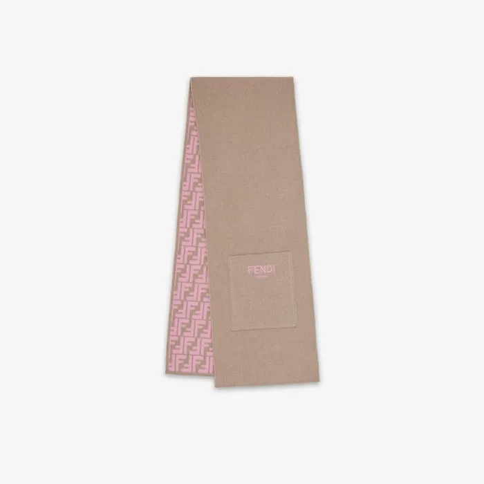 Kids Reversible Junior Scarf In Beige And Pink Knit Pink Fendi Accessories