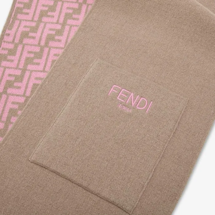Kids Reversible Junior Scarf In Beige And Pink Knit Pink Fendi Accessories