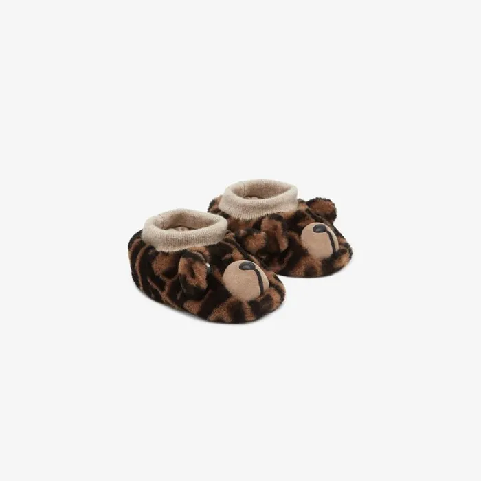 Kids Shearling Baby Slippers With Fendi Logo Multicolour Fendi Baby Boy