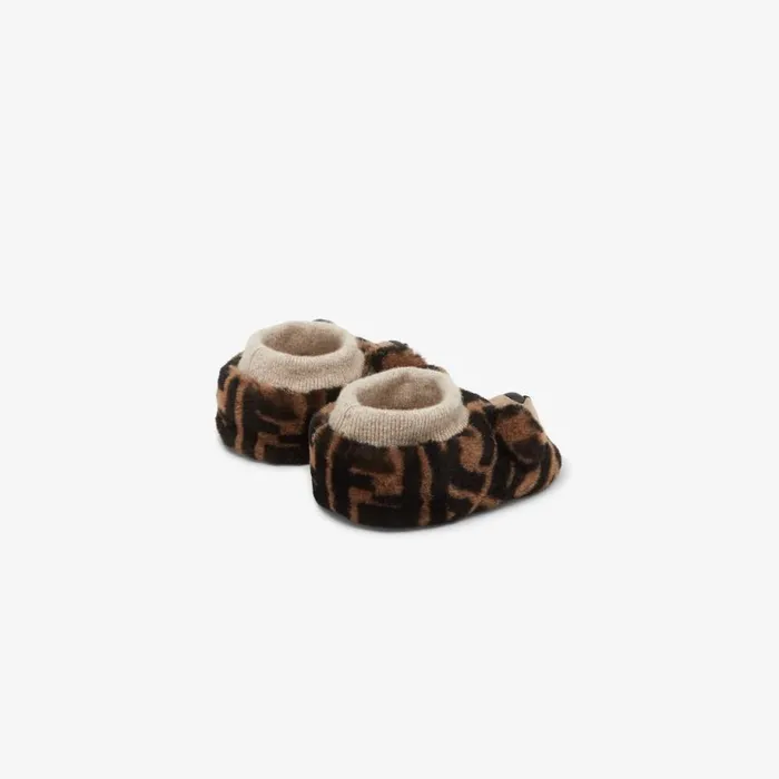 Kids Shearling Baby Slippers With Fendi Logo Multicolour Fendi Baby Boy