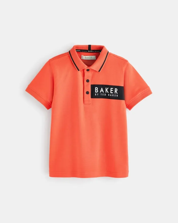 Kids THACKER 8211 Branded Panel Cotton Polo Shirt Red Ted Baker Tops