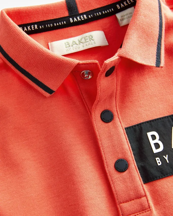 Kids THACKER 8211 Branded Panel Cotton Polo Shirt Red Ted Baker Tops