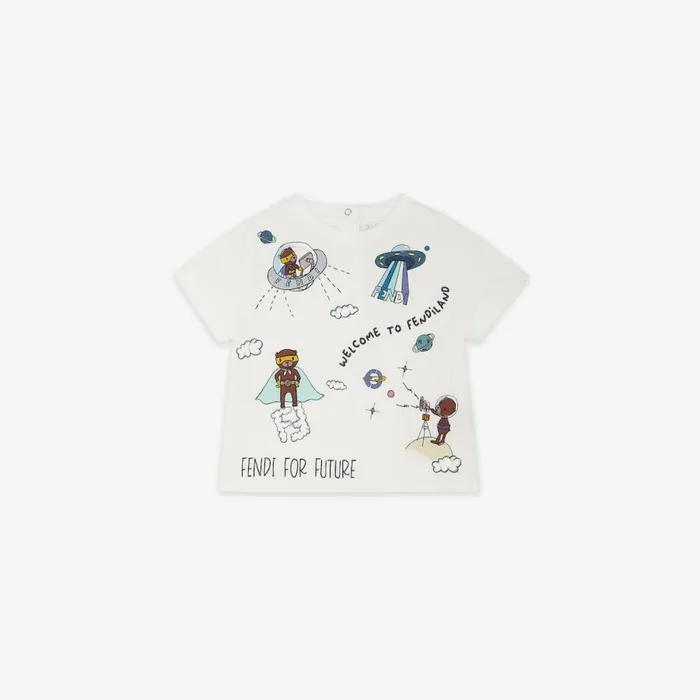 Kids White And Multicolour Jersey Baby TShirt White Fendi Baby Boy