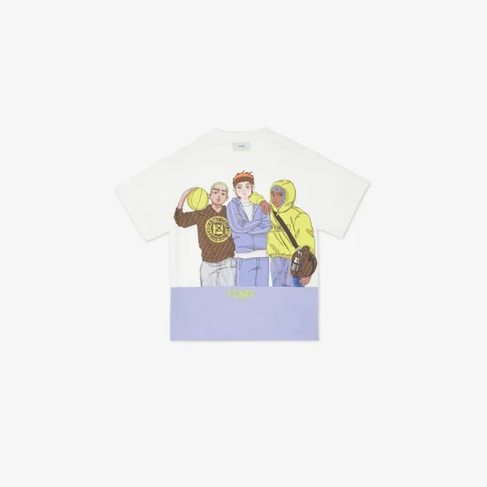 Kids White Jersey TShirt With Multicolour Print White Fendi Ready To Wear