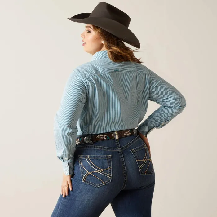 Kirby Stretch Shirt Crystal Teal Stripe Women Ariat TShirts and Tops