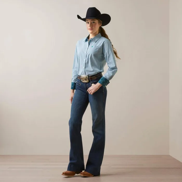 Kirby Stretch Shirt Crystal Teal Stripe Women Ariat TShirts and Tops
