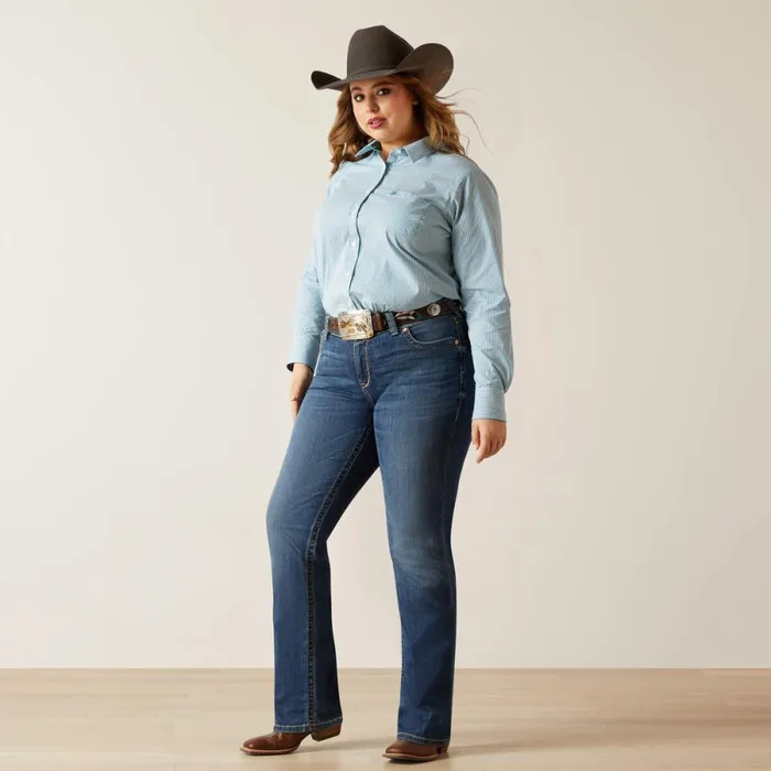 Kirby Stretch Shirt Crystal Teal Stripe Women Ariat TShirts and Tops